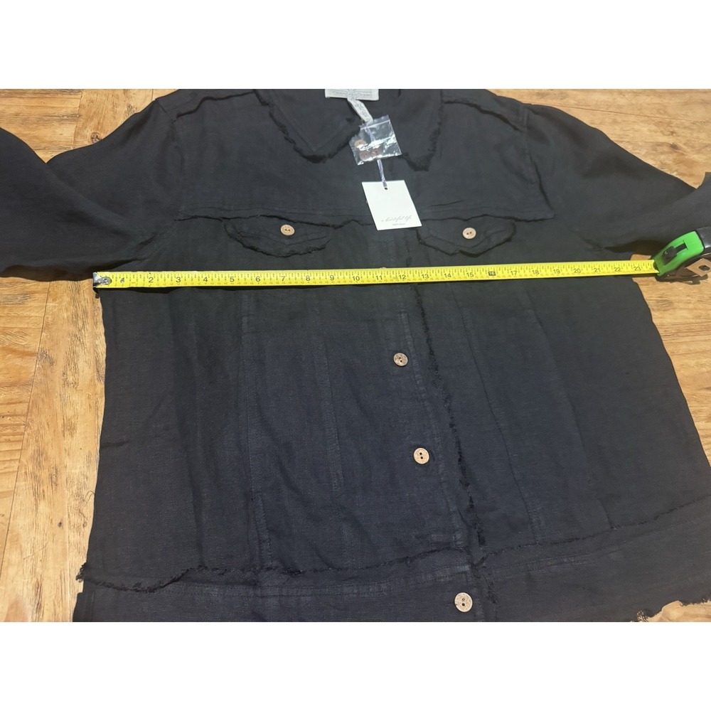 NWT Crown Linen Designs 100% Linen Jacket XL Black Raw Edge Cropped Shacket Boho - Picture 7 of 12